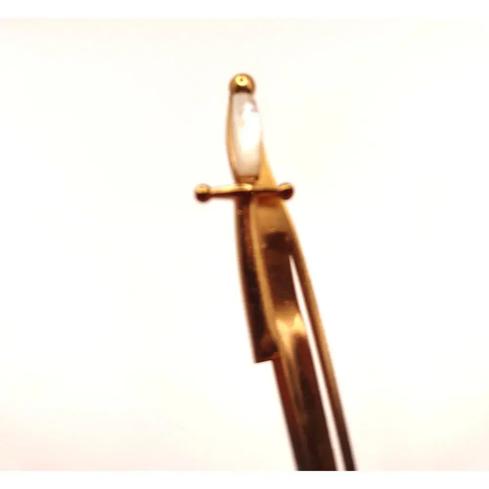 Swank Tie Bar Clip Pearl Gold Tone Pommel Scimitar Sword Cutlass Rapier Vintage